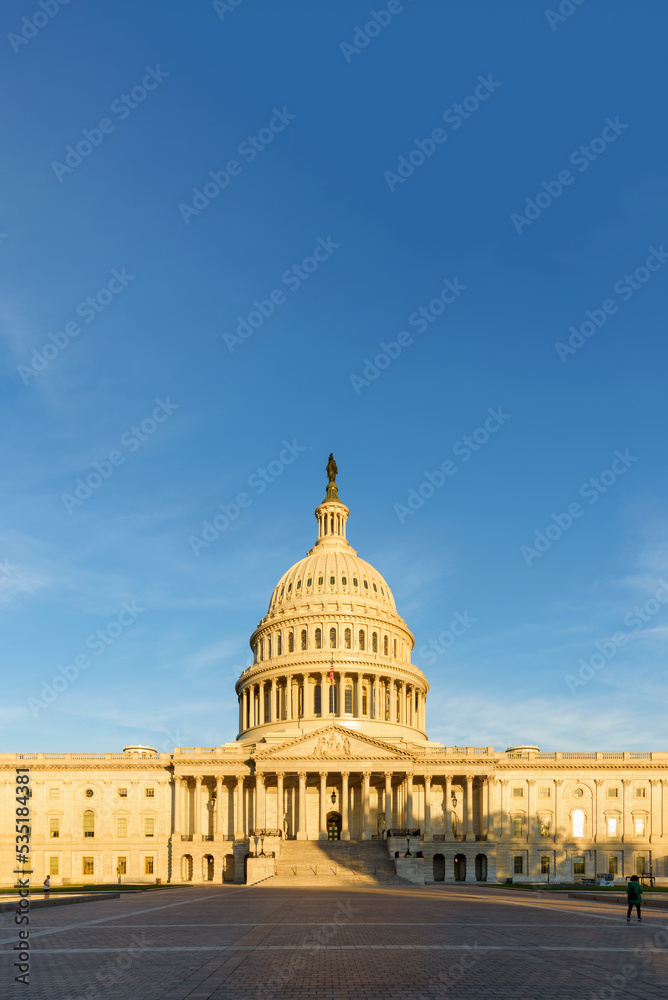 Fototapeta premium The United States Capitol in the morning with sunrise blue sky, Washington DC, Us capitol building