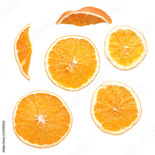 Dried orange fruit slices on a transparent background, Christmas or food concept