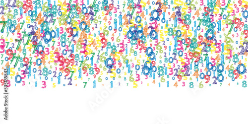Falling colorful orderly numbers. Math study concept with flying digits. Beautiful back to school mathematics banner on white background. Falling numbers vector illustration.
