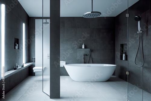 Luxury bathroom with bathtub and shower as interior design
