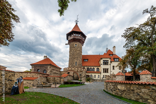 Castle Hnevin on the hill above the town of Most - view from park - Czech Republic, Europe