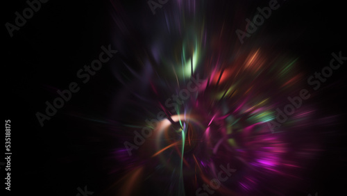 Abstract purple and green lights. Fantastic space background. Digital fractal art. 3d rendering.