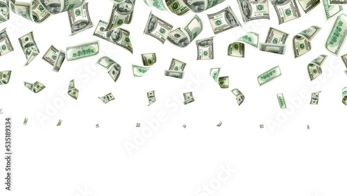 Dollar sign. American money. Cash white background, us bill. Money falling. photo