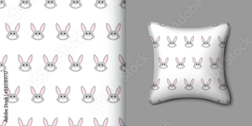 Rabbit seamless pattern with pillow. Vector illustration