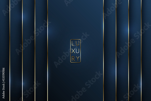 Vector dark blue luxury background for vip invitation card or flyer. Golden line edges with light flares. Premium design banner