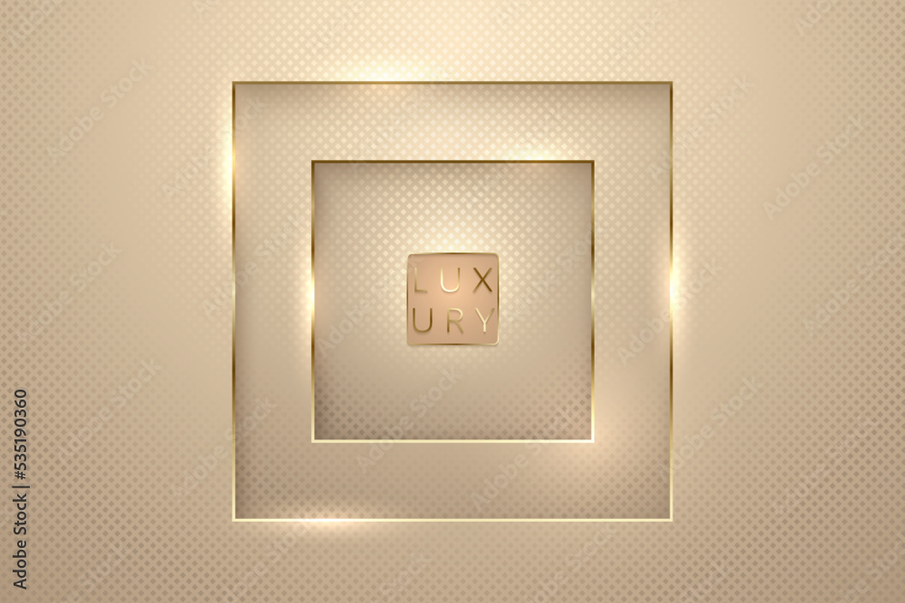 Vector pink gold luxury background for vip invitation card or flyer. Square paper cut frame with golden line edges and light flares. Premium design banner Vector pink gold luxury background for vip invitation card or flyer. Square paper cut frame with golden line edges and light flares. Premium design banner