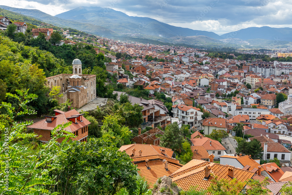 Prizren Old Town and Sinan Pasha Mosque. Popular Tourist Destination in Kosovo. Historic and touristic city located in Prizren. Balkans. Europe. 