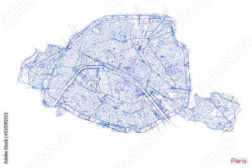 Paris city map with roads and streets, France. Vector outline illustration.