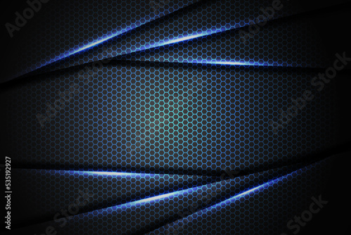 Abstract blue light slash triangle on black with hexagon mesh design modern luxury futuristic technology background vector illustration.