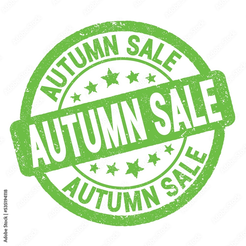 AUTUMN SALE text written on green round stamp sign. AUTUMN SALE text written on green round stamp sign.