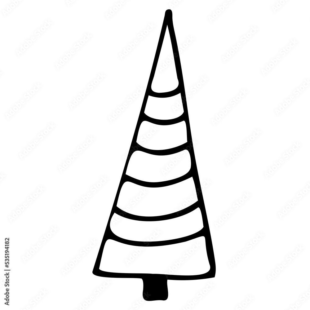 New year element - stylized striped fir. Hand-drawn Sketch Christmas tree on a white background. New year element - stylized striped fir. Hand-drawn Sketch Christmas tree on a white background.