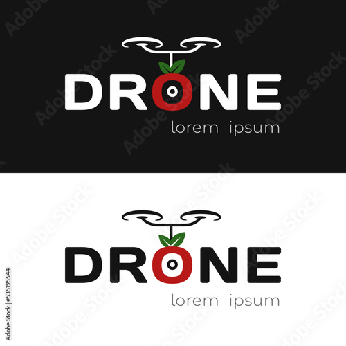 Drone logotype for agriculture, flat design logo template, vector illustration. Set of drone logo isolated on white and black background