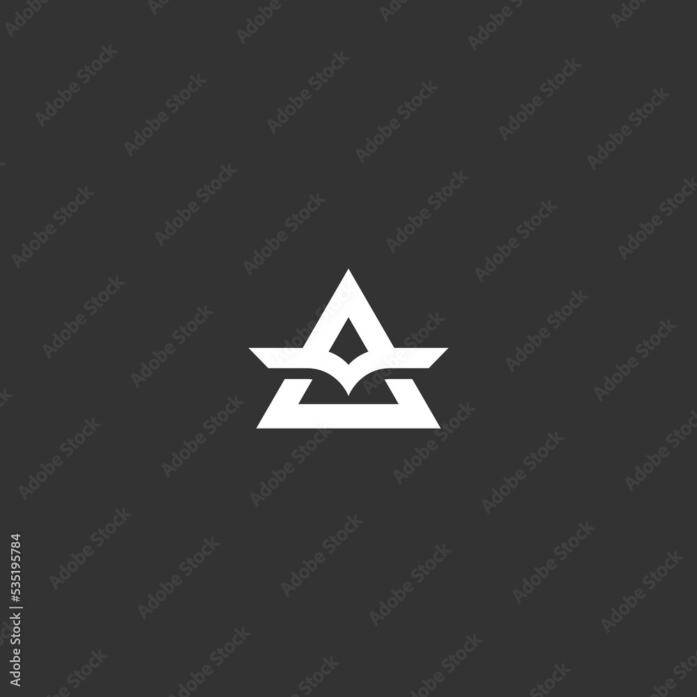 Bold and unique letter a logo concept. Geometric triangle with a wing icon isolated on dark background. 