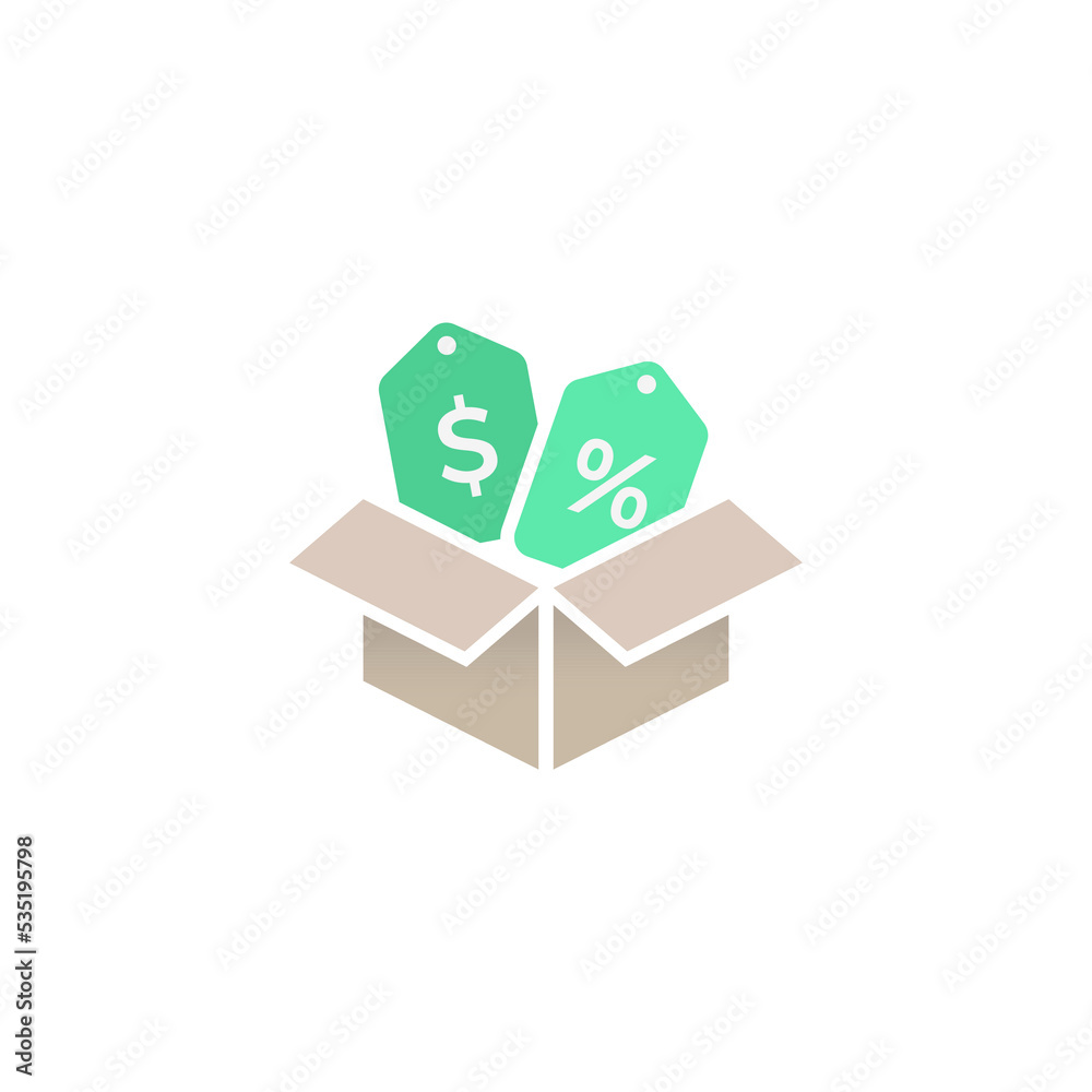 Bundle discount on a box vector illustration. Big sale discount icon isolated on white background. 