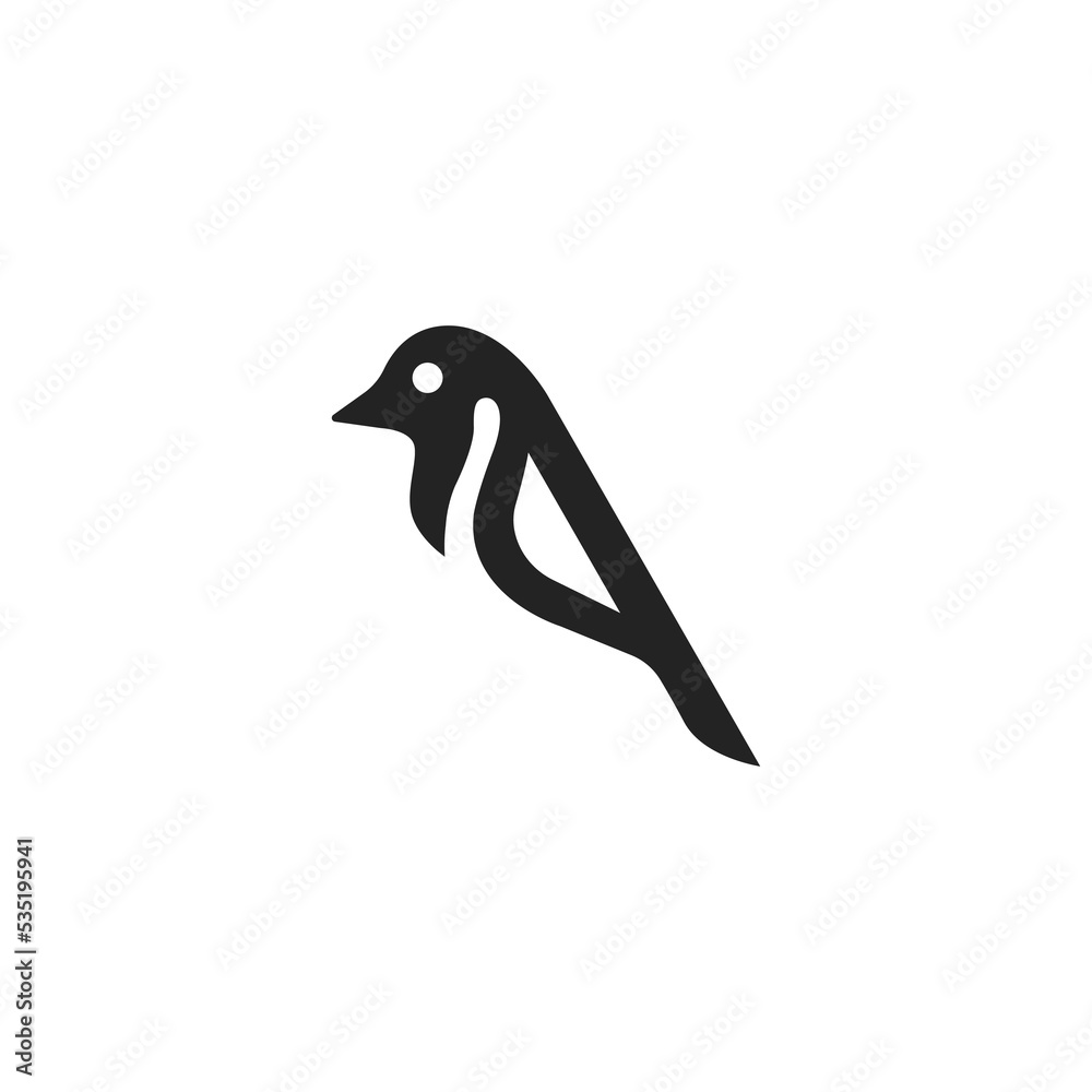 Simple modern sparrow logo design. Black little bird isolated on white background icon vector illustration. 