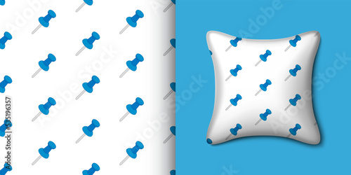 Push pin seamless pattern with pillow. Vector illustration