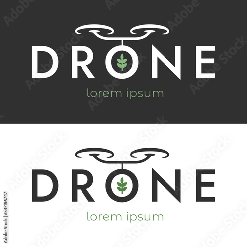 Drone logotype for agriculture, flat design logo template, vector illustration. Set of drone logo isolated on white and black background