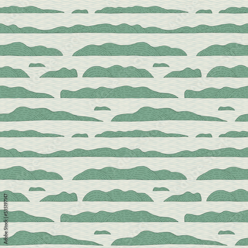 Decorative seamless pattern with hand-drawn lines in the form islands on the water. Abstract vector background with sea landscape in retro style. Suitable for wallpaper, wrapping paper, fabric © paseven