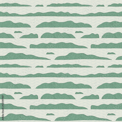 Decorative seamless pattern with hand-drawn lines in the form islands on the water. Abstract vector background with sea landscape in retro style. Suitable for wallpaper, wrapping paper, fabric