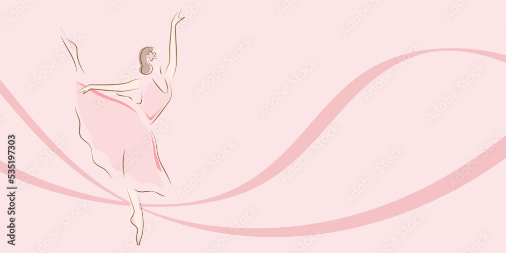 Vetor de Ballerina in pink ballet tutu and pointe isolated on pink