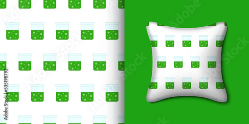 Chemistry flask seamless pattern with pillow. Vector illustration