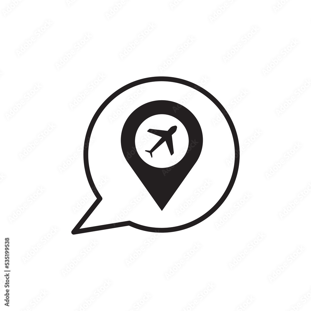 Illustration of a map mark icon with a plane Illustration of a map mark icon with a plane