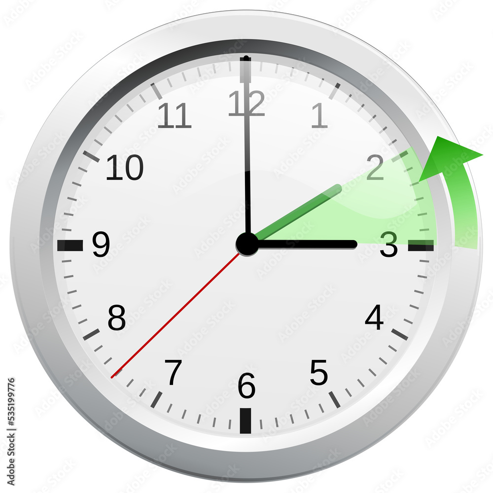 Needle clock with transition to winter time: at 3 o'clock it will be 2 o'clock (isolated) Needle clock with transition to winter time: at 3 o'clock it will be 2 o'clock (isolated)