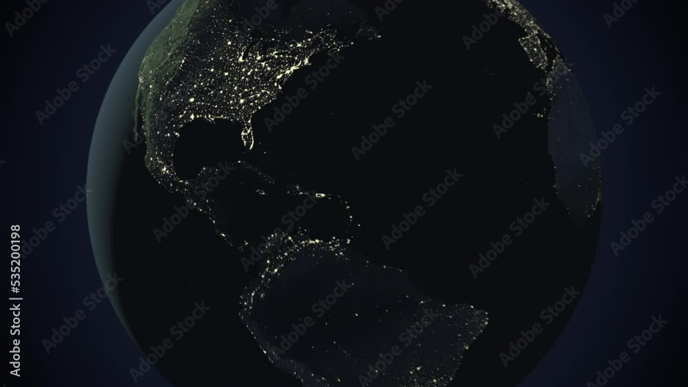 Seamless looping animation of the earth at night zooming in to the 3d map of Bahamas with the capital and the biggest cites in 4K resolution