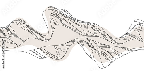 Abstract landscape illustration in oriental Asian style, minimal and simple japaneese background with smooth lines runny like water or hills shapes.