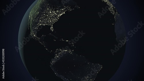 Seamless looping animation of the earth at night zooming in to the 3d map of Bahamas with the capital and the biggest cites in 4K resolution