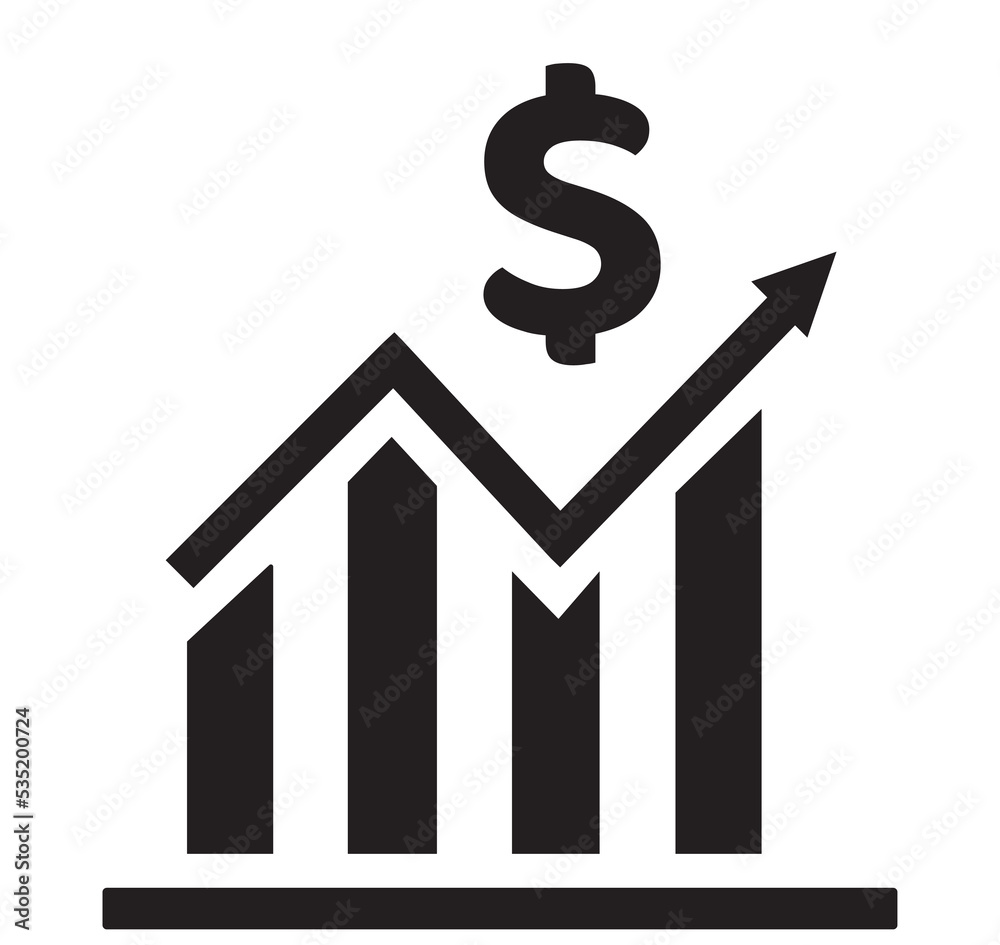 Dollar growth statistics symbol vector design. Financial growth icon flat. Dollar growth statistics symbol vector design. Financial growth icon flat.