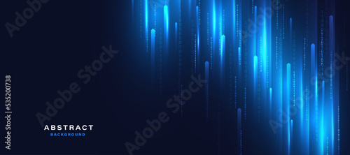 Blue technology background with motion neon light effect.Vector illustration.	
