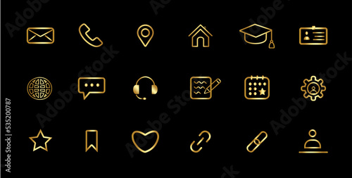 gold resume cv icons set