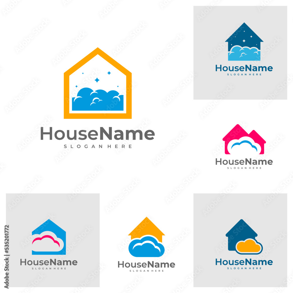 Set of Cloud House logo designs concept vector. Home with cloud logo template