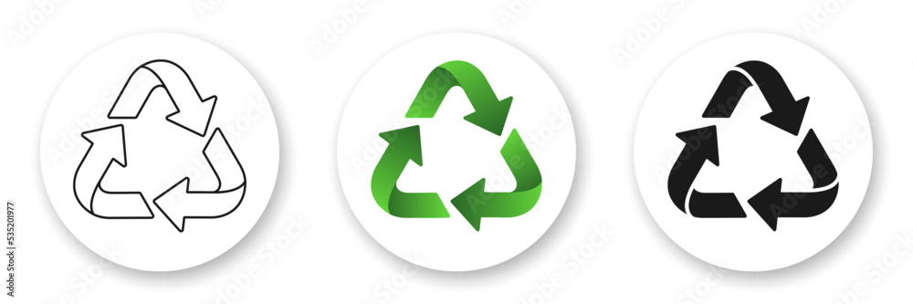 Recycle flat icons collection. Green gradient, black and white elements on white background. Best for print, package, mobile apps, social media and web design. Recycle flat icons collection. Green gradient, black and white elements on white background. Best for print, package, mobile apps, social media and web design.