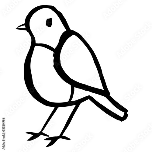 Textured hand drawn ink standing bird christmas illustration 