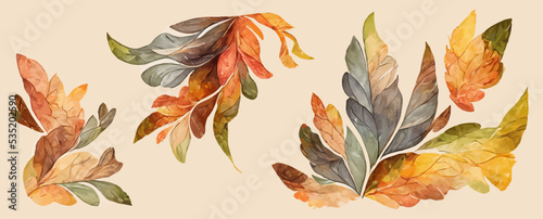 autumn foliage in watercolor vector background, banner