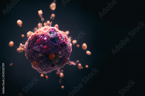 Nanoparticles destroying cancer cells, nanoparticles cancer therapy, cancer cell surrounded by nanoparticles killing the tumor 3d rendering photo