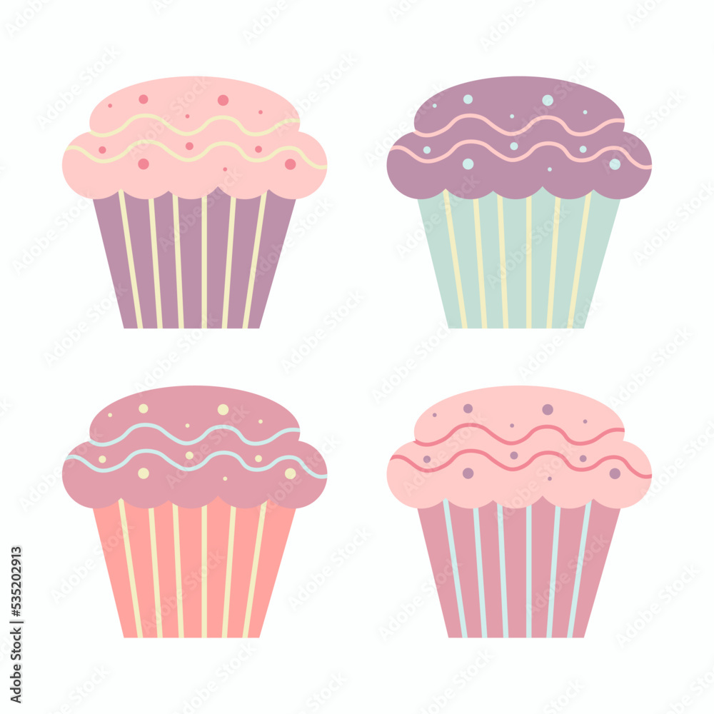 Delicious cupcake dessert. Flat vector illustration isolated on white background Delicious cupcake dessert. Flat vector illustration isolated on white background