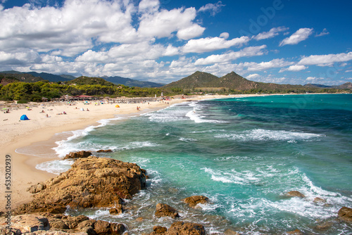 Fototapeta Naklejka Na Ścianę i Meble -  emerald water and white sand in the beach of Cala Sinzias, south-east Sardinia