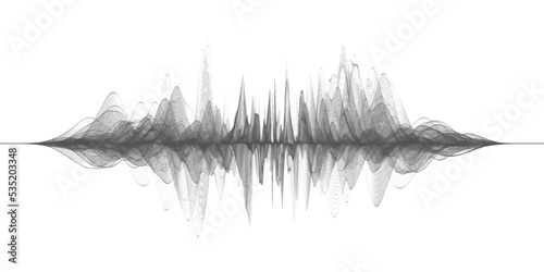 Illustration of isolated on white abstract wireframe sound waves, visualization of frequency signals audio wavelengths, conceptual futuristic technology waveform background with copy space for text photo