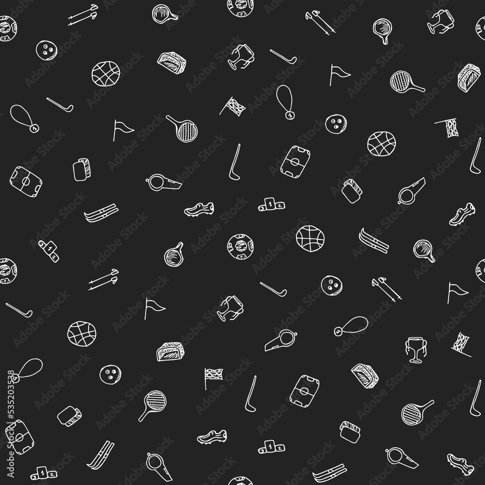 Seamless sport pattern. Doodle vector with sport icons. Vintage sport background Seamless sport pattern. Doodle vector with sport icons. Vintage sport background