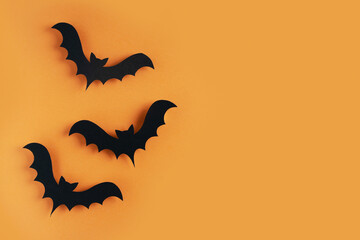 Kids halloween handmade paper black bat, creative, craft concept