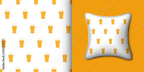 Beer seamless pattern with pillow. Vector illustration
