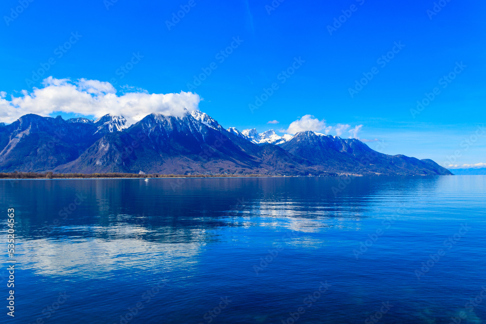 View of the Alps and Lake Geneva in Montreux, Switzerland