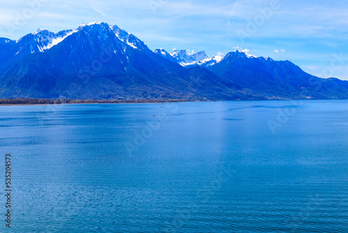 View of the Alps and Lake Geneva in Montreux, Switzerland