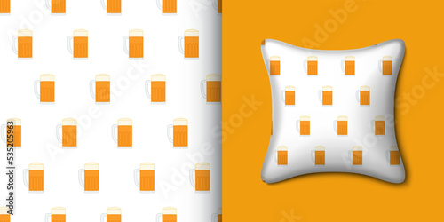 Beer seamless pattern with pillow. Vector illustration