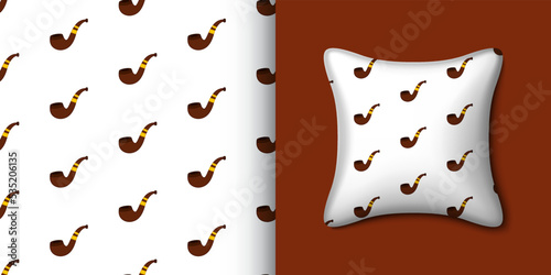Smoking pipe seamless pattern with pillow. Vector illustration