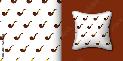 Smoking pipe seamless pattern with pillow. Vector illustration