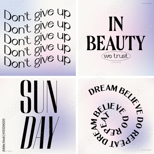 Vector set of aesthetic minimalistic instagram poster with pastel gradient background. Creative artwork. Template for card, poster, banner, print for t-shirt, pin, badge, patch.